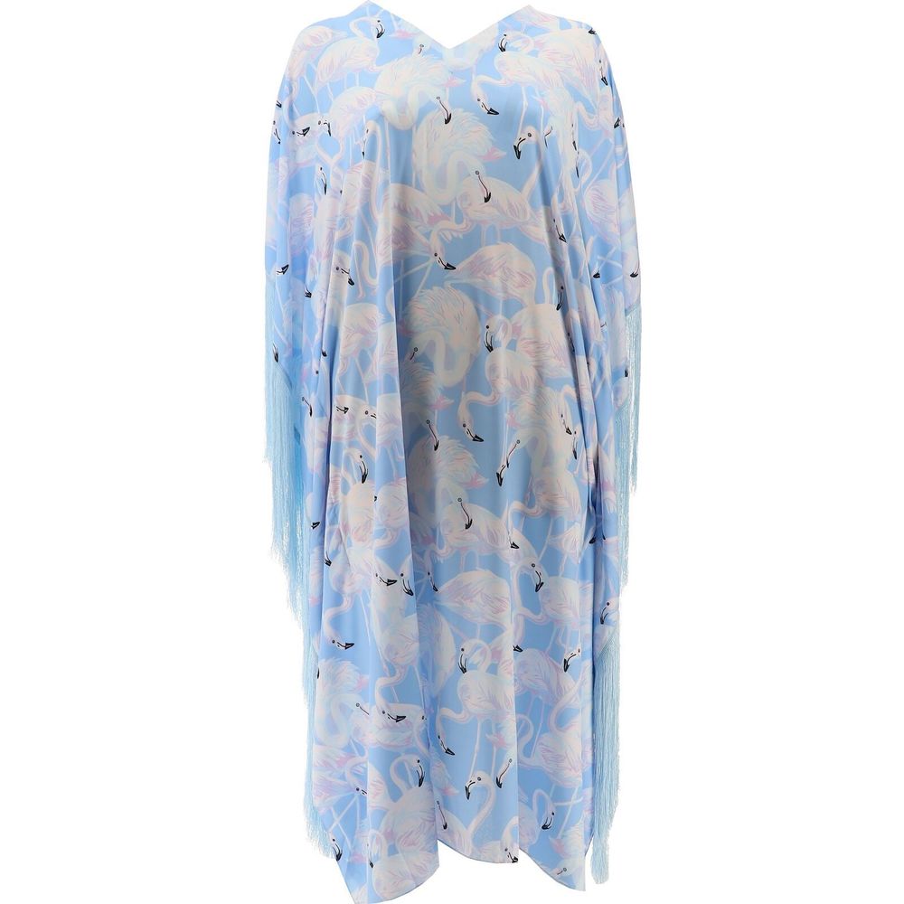 Patricia Altschul Flamingo-Print Fringe Caftan Periwinkle 7479084